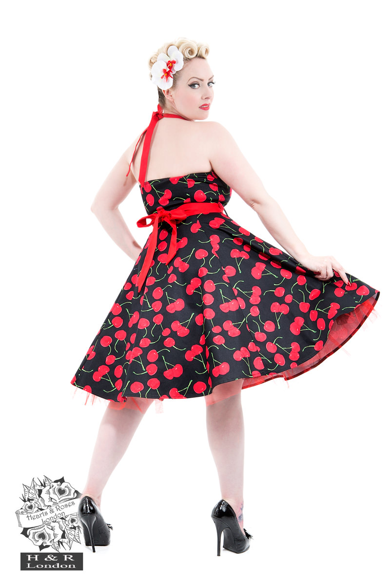 Black Bombshell Cherry Swing Dress
